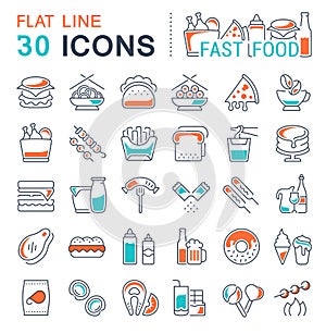 Set Vector Line Icons of Fast Food.