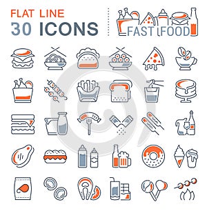 Set Vector Line Icons of Fast Food.