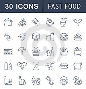 Set Vector Line Icons of Fast Food.