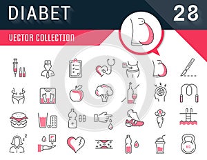 Set Vector Flat Line Icons Diabet