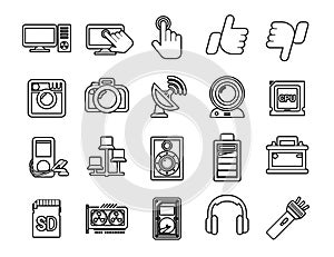 Set vector line icons in flat design technology. Collection modern infographic logo and pictogram. Smart city, house , internet of