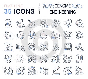 Set Vector Line Icons of Genome Engineering.