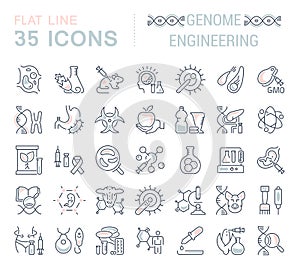 Set Vector Line Icons of Genome Engineering.