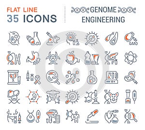 Set Vector Line Icons of Genome Engineering.