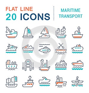 Set Vector Line Icons of Maritime Transport.