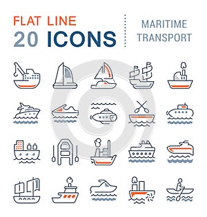 Set Vector Line Icons of Maritime Transport.