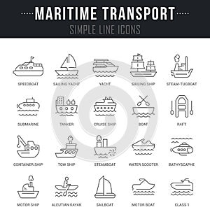 Set Vector Line Icons of Maritime Transport.