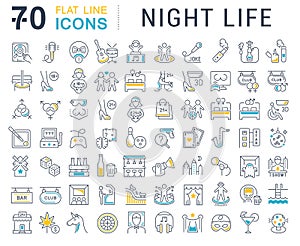 Set Vector Line Icons of Night Life.