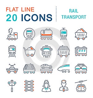 Set Vector Line Icons of Rail Transport.