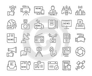 Set Vector Flat Line Icons Journalism