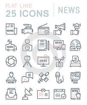 Set Vector Flat Line Icons News