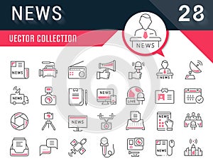 Set Vector Flat Line Icons News