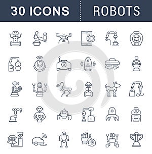 Set Vector Line Icons of Robots.