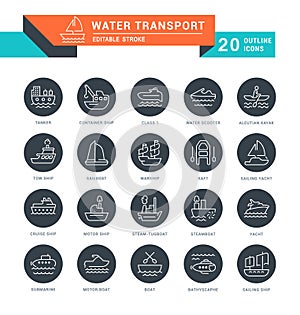 Set Vector Line Icons of Water Transport.