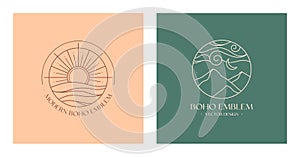Set of vector linear boho emblems