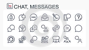 A set of vector linear icons. Chat, messages.