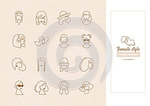 Set of vector linear silhouettes of women and girls styles isolated on background.