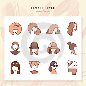 Set of vector linear silhouettes of women and girls styles isolated on white background in two colors.