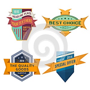 Set of vector logo retro ribbon labels and vintage style shield banners