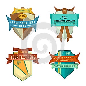 Set of vector logo retro ribbon labels and vintage style shield banners
