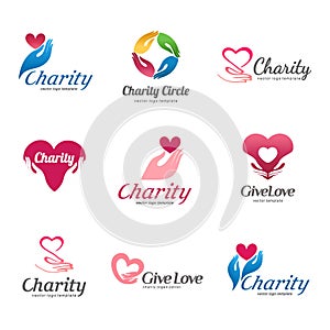 Set of vector logos for charity and care. Logo for the orphanage, elderly care. photo