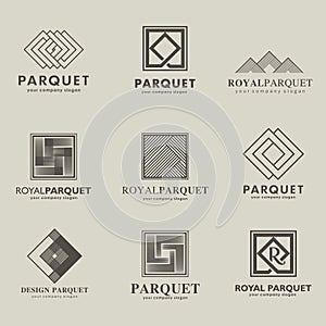 Set of vector logos parquet, parquet Board, laminate, flooring. Wooden Board