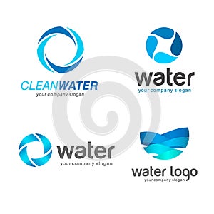 Set of vector logos. Sign for cleaning pipes and sewage systems, water filters. Clean water