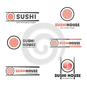 Set of vector logos for sushi. Logo design for restaurants of Japanese food photo