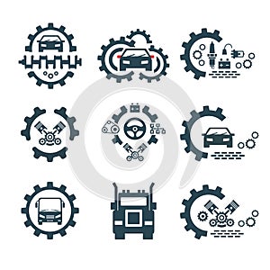 A set of vector logos of transport and auto parts.