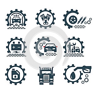 A set of vector logos of transport and auto parts.