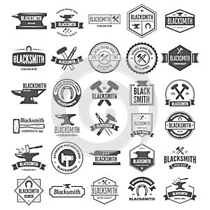 Set of vector logotypes elements, labels, badges and silhouettes for blacksmith