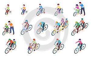 Set of vector man and woman on bike, bicycle