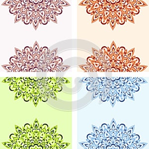 Set of vector mandala ornate greeting cards templates.