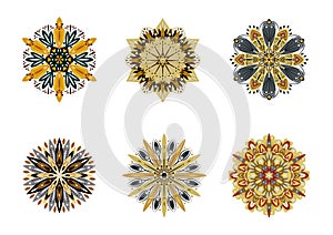 Set of vector mandalas. Colorful ethnic oriental circle folk ornament