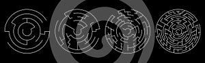 Set Of Vector Mazes. Circle Labyrinth Illustration Isolated on Black Background