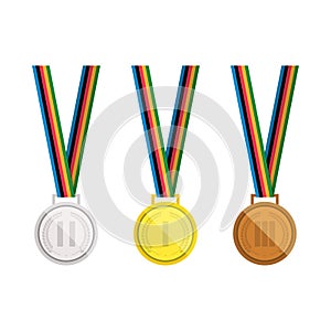 Set of vector medals. Gold, silver and bronze medal with Laurel wreath. Isolated on white background.