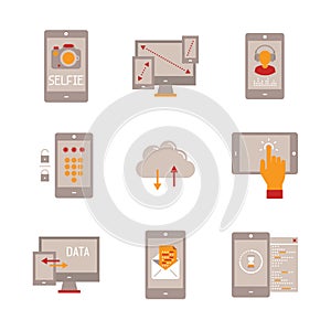 Set of vector mobile tech icons and concepts in flat style