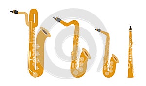 Set of vector modern flat design woodwind musical instruments