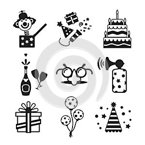 Set of vector monochrome celebration icons in flat style