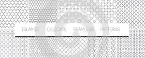 Set of vector monochrome delicate islamic seamless patterns
