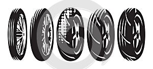 Set of vector monochrome templates of various motorcycle wheels