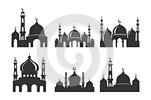 Set of vector Mosque silhouette element on white background