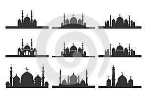 Set of vector Mosque silhouette element on white background