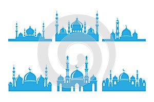 Set of vector Mosque silhouette element on white background