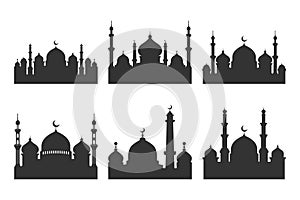 Set of vector Mosque silhouette element on white background