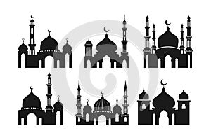 Set of vector Mosque silhouette element on white background