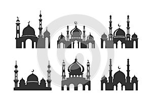 Set of vector Mosque silhouette element on white background