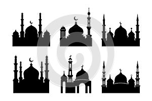 Set of vector Mosque silhouette element on white background