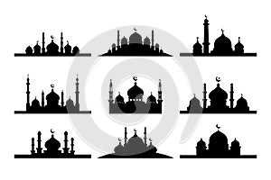 Set of vector Mosque silhouette element on white background