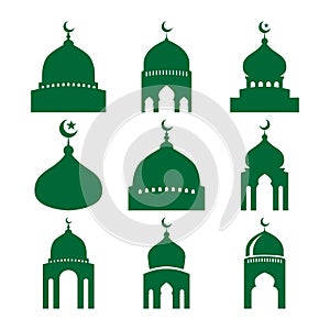 Set of vector Mosque silhouette element on white background
